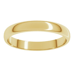 14K Yellow Gold 3 mm Lightweight Half Round Band Size 6.5