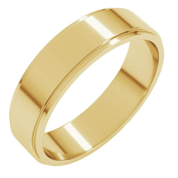 14K Yellow Gold 5 mm Stepped-Edge Flat Band Size 9