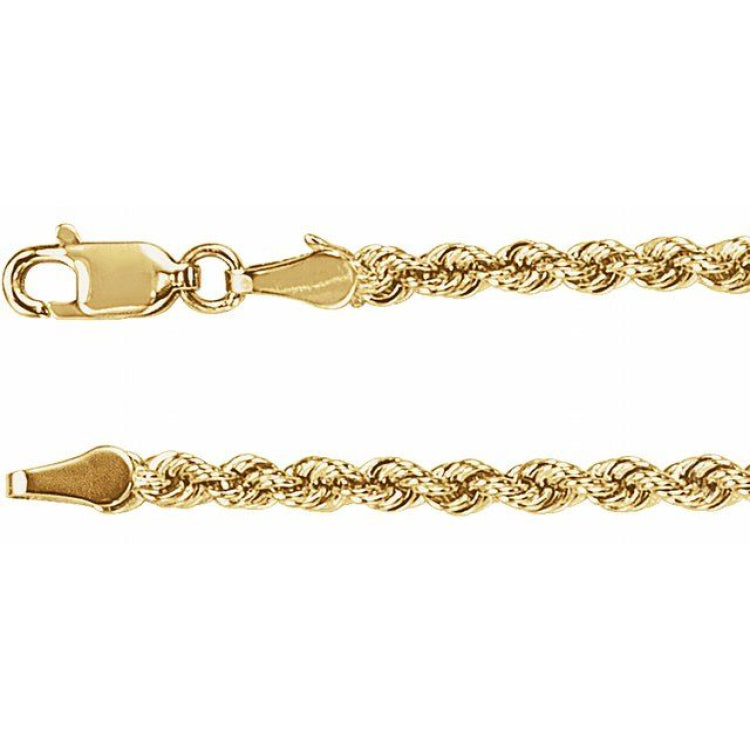 14K Yellow Gold 3 mm Rope 7" Chain