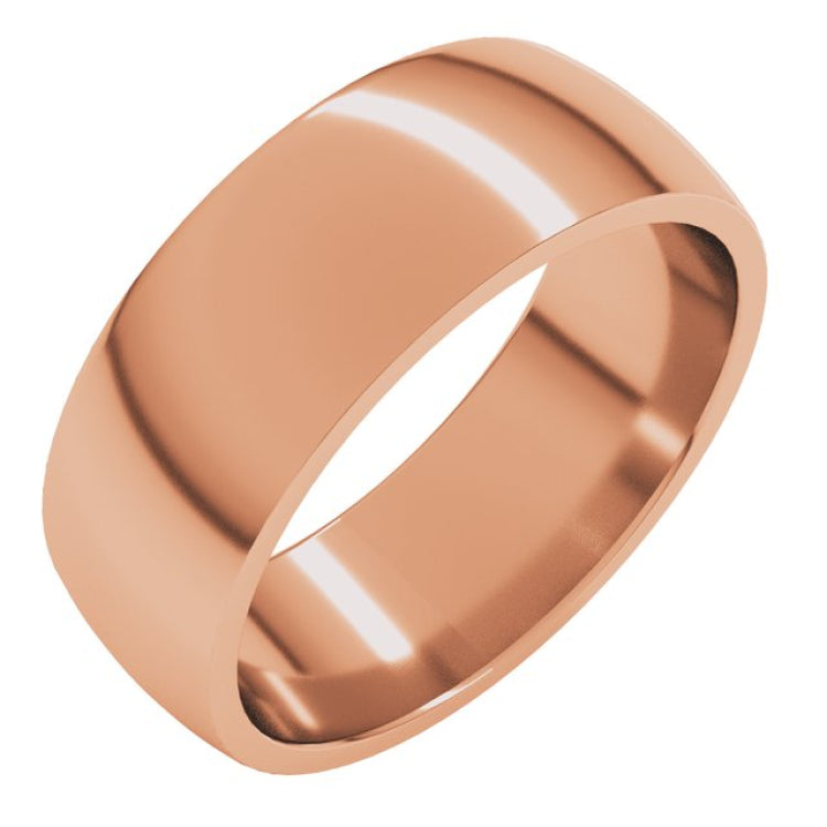 14K Rose Gold 7 mm Lightweight Comfort-Fit Half Round Band Size 11