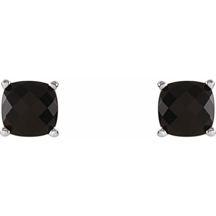 Sterling Silver 5x5 mm Cushion Natural  Black Onyx Earrings