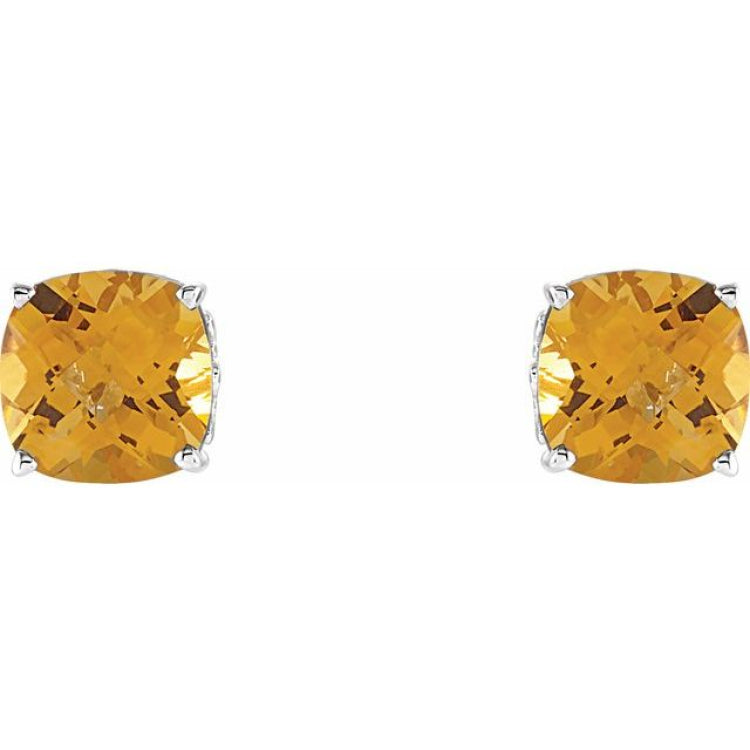 Sterling Silver 6x6 mm Cushion Natural Citrine Earrings