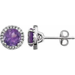 14K White Gold Natural Amethyst & 1/8 CTW Natural Diamond Earrings