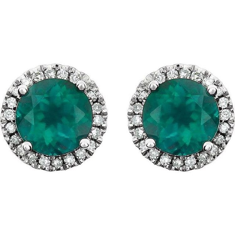 14K White Gold Lab-Grown Emerald & 1/8 CTW Natural Diamond Earrings