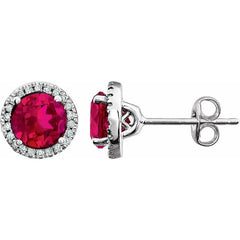 14K White Gold Lab-Grown Ruby & 1/8 CTW Natural Diamond Earrings
