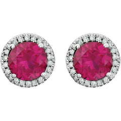 14K White Gold Lab-Grown Ruby & 1/8 CTW Natural Diamond Earrings