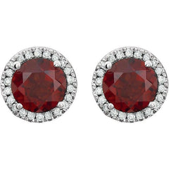 14K White Gold Natural Mozambique Garnet & 1/8 CTW Natural Diamond Earrings
