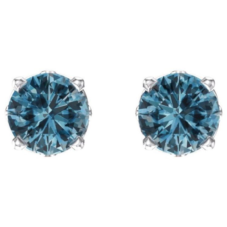 14K White Gold Natural Swiss Blue Topaz Scroll Setting® Stud Earrings