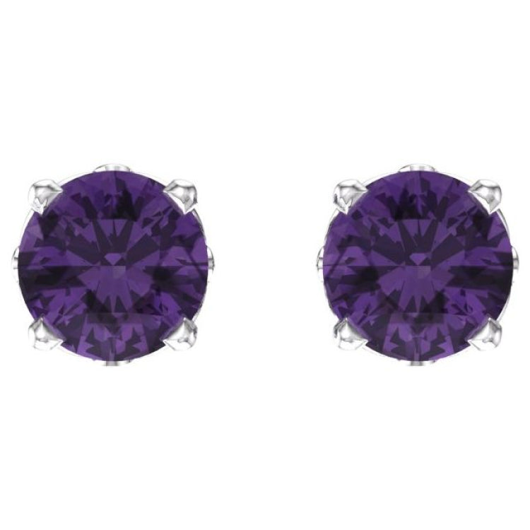 14K White Gold Natural Amethyst Scroll Setting® Stud Earrings