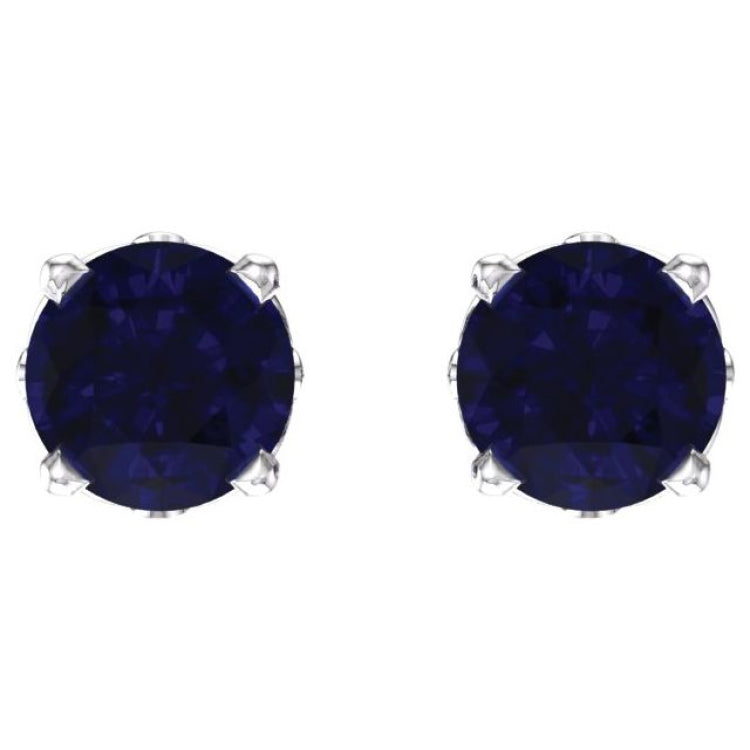 14K White Gold Lab-Grown Blue Sapphire Scroll Setting® Stud Earrings