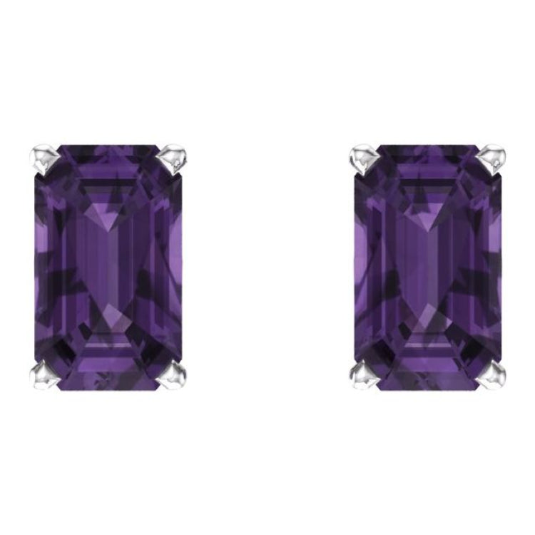 14K White Gold Natural Amethyst Earrings