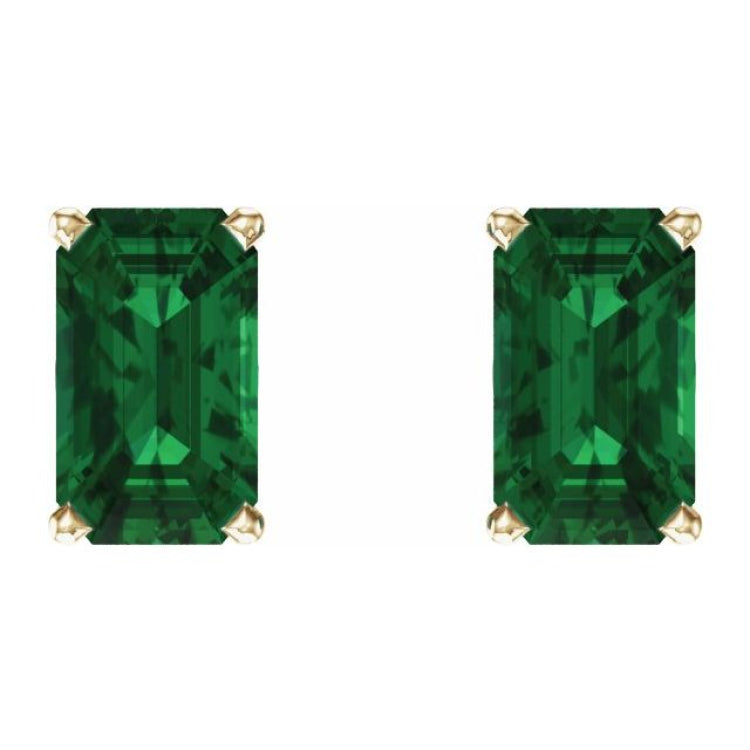 14K Yellow Gold Lab-Grown Emerald Earrings
