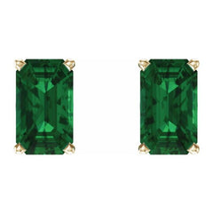 14K Yellow Gold Lab-Grown Emerald Earrings