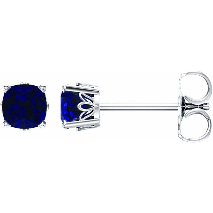 14K White Gold 4x4 mm Cushion Lab-Grown Blue Sapphire Earrings