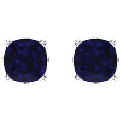 14K White Gold 4x4 mm Cushion Lab-Grown Blue Sapphire Earrings