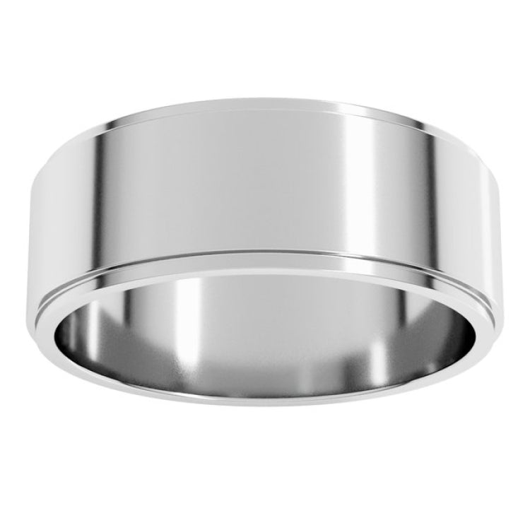 14K White Gold 7 mm Stepped-Edge Flat Band Size 8.5