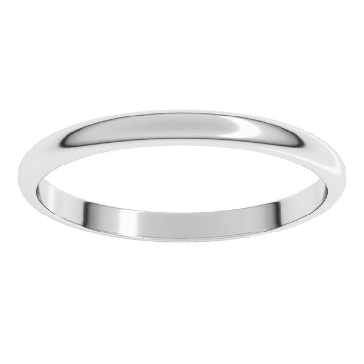 14K White Gold 2 mm Lightweight Half Round Band Size 6.5