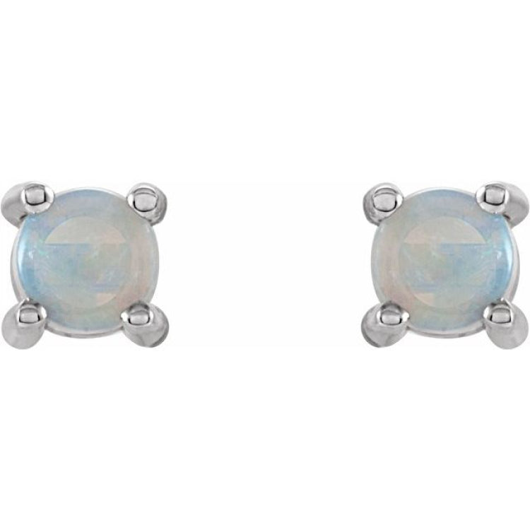 14K White Gold 4 mm Natural White Opal Earrings