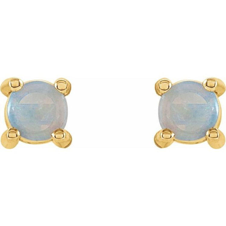14K Yellow Gold 4 mm Natural White Opal Earrings
