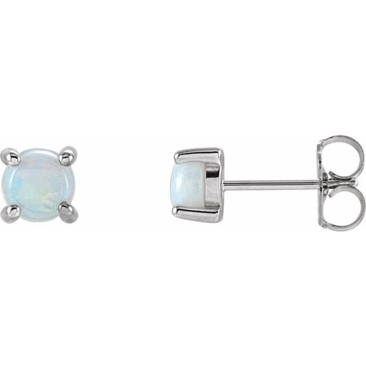 14K White Gold 5 mm Natural White Opal Earrings