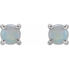 14K White Gold 5 mm Natural White Opal Earrings