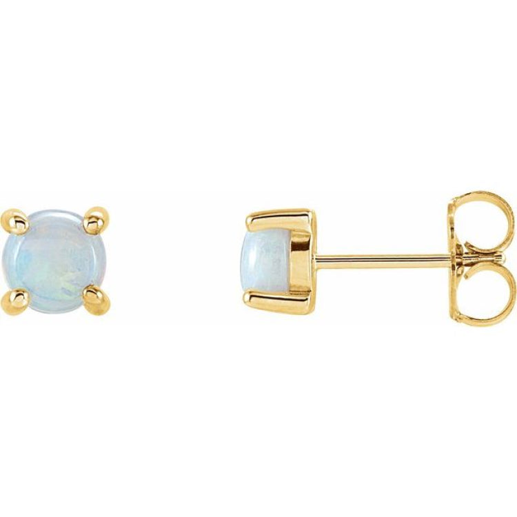 14K Yellow Gold 5 mm Natural White Opal Earrings