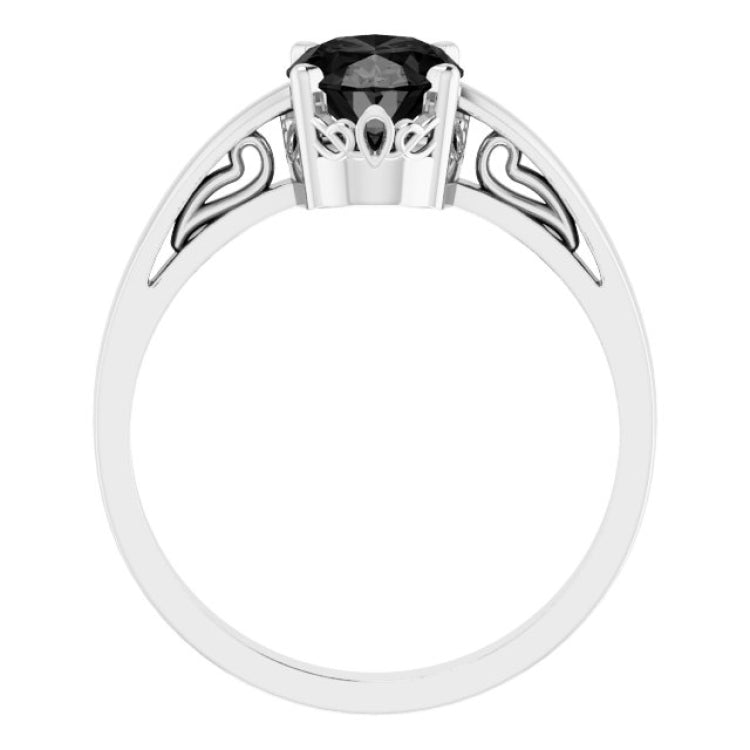 14K White Gold Natural Black Onyx Solitaire Scroll Setting® Ring