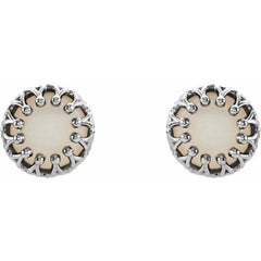 14K White Gold  6 mm Natural White Opal Earrings