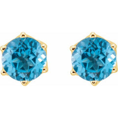 14K Yellow Gold Natural Swiss Blue Topaz Earrings