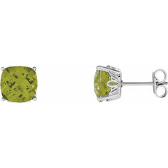 14K White Gold 6x6 mm Cushion Natural Peridot Earrings