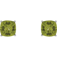 14K White Gold 6x6 mm Cushion Natural Peridot Earrings