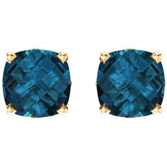 14K Yellow Gold 6x6 mm Cushion Natural London Blue Topaz Earrings