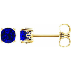 14K Yellow Gold 6x6 mm Cushion Lab-Grown Blue Sapphire Earrings