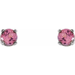 14K White Gold Natural Pink Tourmaline Youth Earrings