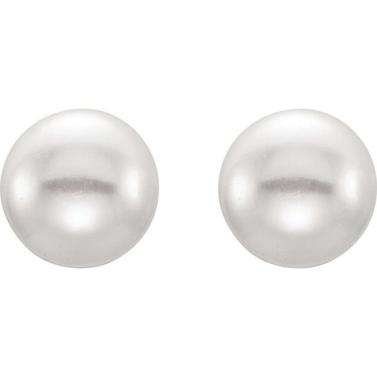 14K Yellow Gold 7-8 mm Cultured White Freshwater Button Pearl Earrings