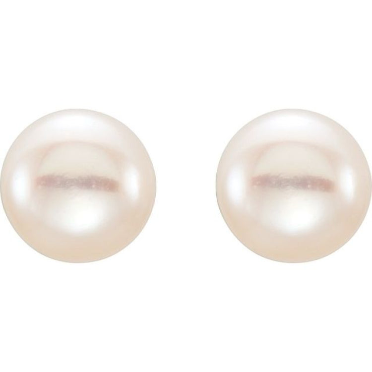 14K Yellow Gold 5-6 mm Cultured White Freshwater Button Pearl Earrings