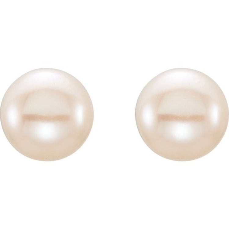 14K Yellow Gold 6-7 mm Cultured White Freshwater Button Pearl Earrings