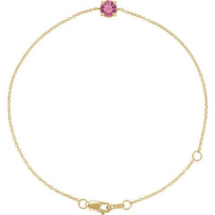 14K Yellow Gold Natural Pink Tourmaline  6 1/2-7-1/2" Bracelet