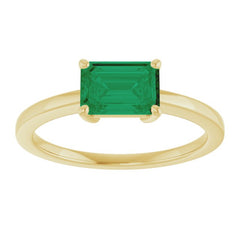 14K Yellow Gold Lab-Grown Emerald Solitaire Solitaire Ring