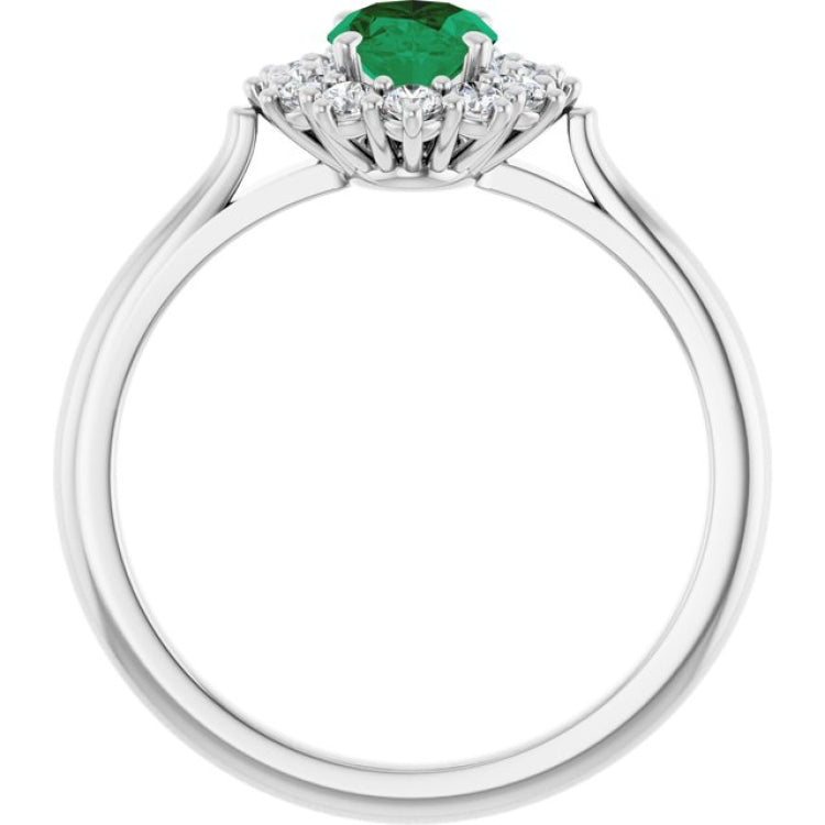 Sterling Silver Lab-Grown Emerald & 1/3 CTW Lab-Grown Diamond Ring
