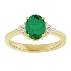 14K Yellow Gold Lab-Grown Emerald and 1/10 CTW Lab-Grown Diamond Ring