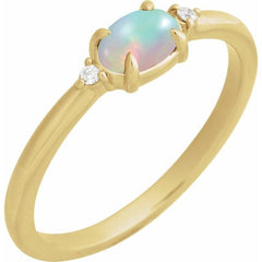 14K Yellow Gold Natural Ethiopian Opal & .03 CTW Natural Diamond Ring