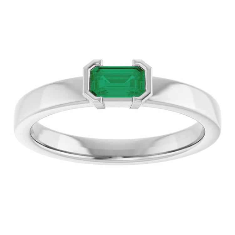 14K White Gold Lab-Grown Emerald Family Stackable Ring