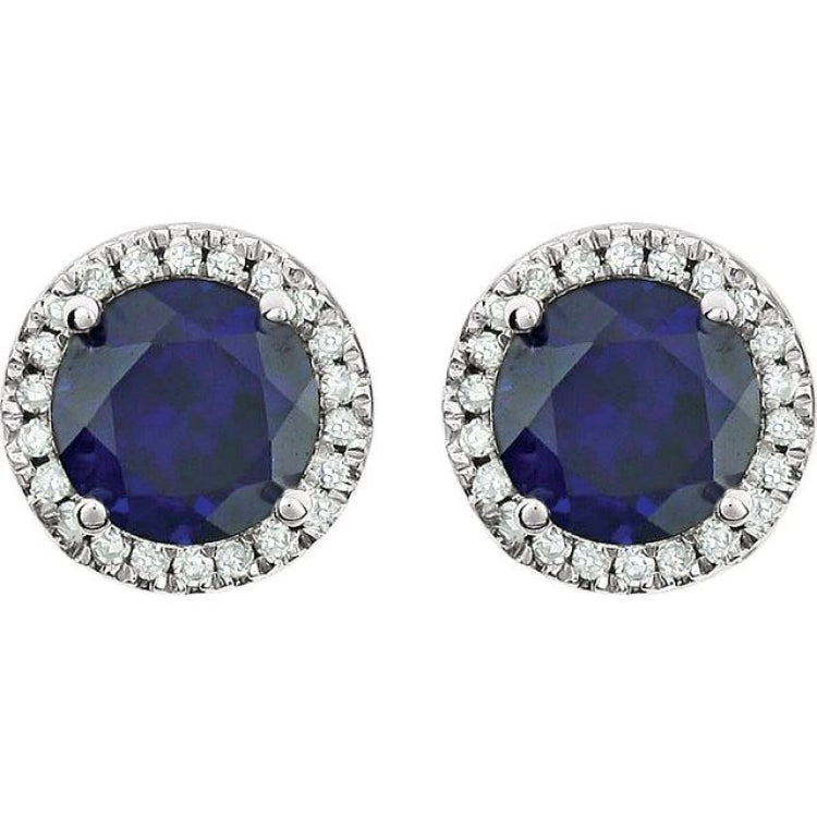 Sterling Silver Lab-Grown Blue Sapphire & 1/8 CTW Lab-Grown Diamond Earrings