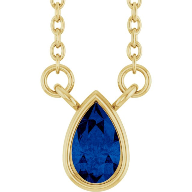 14K Yellow Gold Lab-Grown Blue Sapphire 18" Necklace