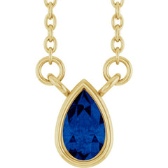 14K Yellow Gold Lab-Grown Blue Sapphire 18" Necklace