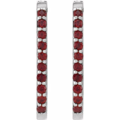 Sterling Silver Natural Mozambique Garnet 20 mm Hoop Earrings