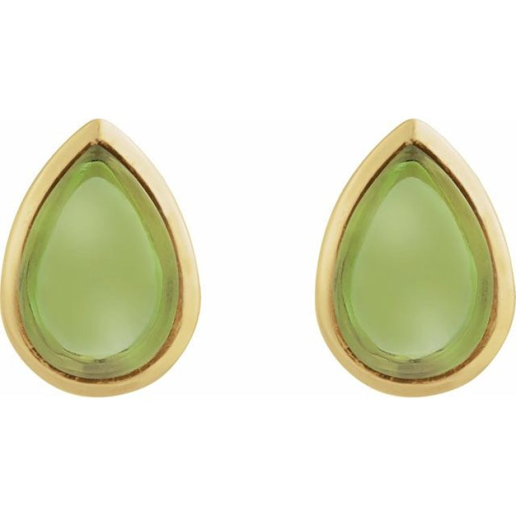 14K Yellow Gold Natural Peridot Cabochon Earrings