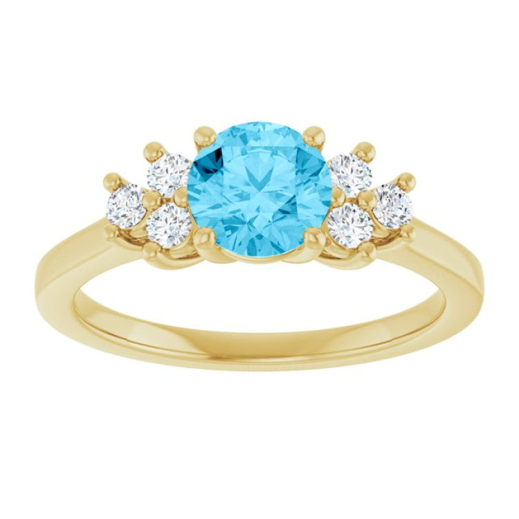 14K Yellow Gold Natural Aquamarine & 1/6 CTW Lab-Grown Diamond Ring