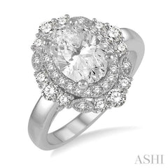5/8 Ctw Oval Semi-Mount Round Cut Diamond Engagement Ring in 14K White Gold